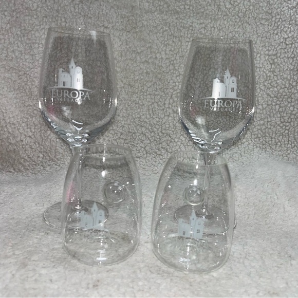 Europa Village 4 set wine glasses stemless thumb divot & tall - Picture 2 of 9